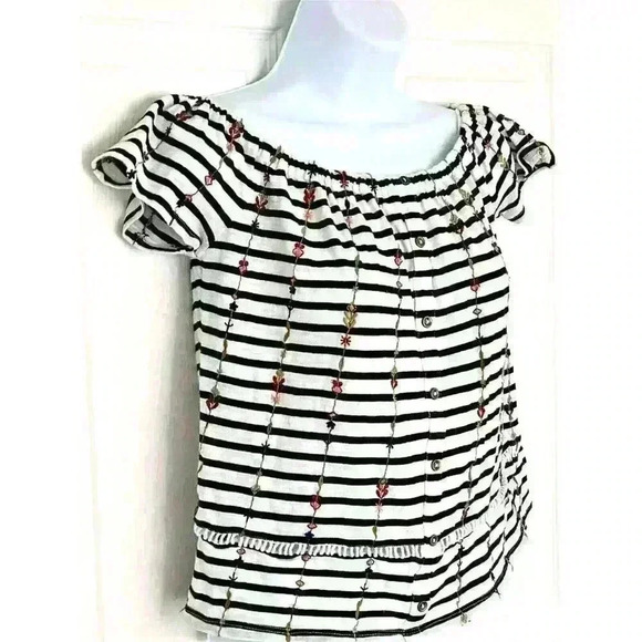 Lucky Brand womens cropped top XS elastic scoop neck cap sleeve embroidered - Picture 2 of 8